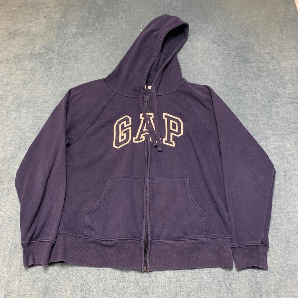 Gap Hoodie Mens Large Navy Blue Cotton Logo Fleece Lined Raglan Sleeve Full Zip